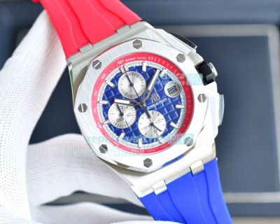 Copy Audemars Piguet Royal Oak Chronograph Watch Blue Dial White Bezel Rubber Strap 